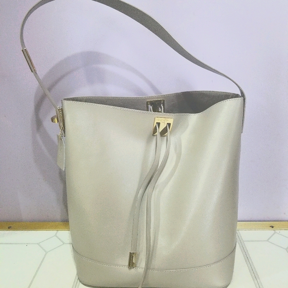 Danier Grey Leather Bucket Purse